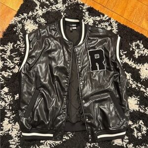 H&M Black Varsity Jacket with White Trim